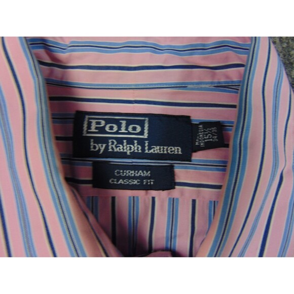 Polo Ralph Lauren Shirt Mens 15.5x34/35 Curham Classic Fit Pink Blue Stripe - Picture 4 of 8